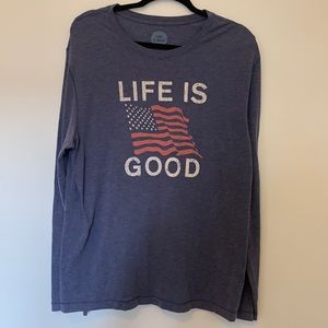 Life is Good Blue American Flag Long Sleeve Shirt